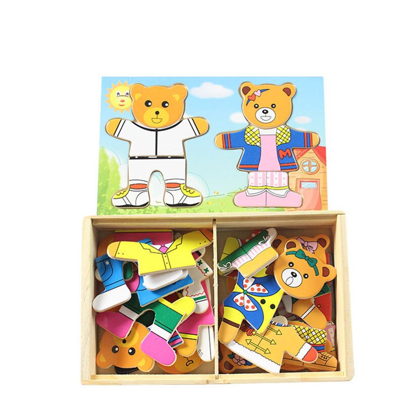 Wooden Puzzle Set Baby Educational Toys Bear Changing Clothes Puzzles Kids Children&