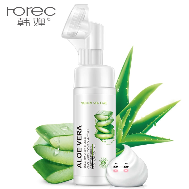 Aloe Vera Face Cleaner Foam With Face Cleansing Brush Exfoliating Deep Cleansing Hydration Blackhead Removal Facial Skin Care