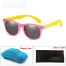 LongKeeper Spiegel Kinder Sonnenbrillen mit Etui Jungen Mädchen Polarisiert Silikon Sicherer Sonnenschutz Brille Geschenk Für Kinder Baby UV400 Gafas