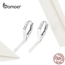 bamoer V Shape Hoop Earrings Hiphop Silver Earrings for Women Men Authentic 925 Sterling Silver Punk Fashion Jewelry BSE162