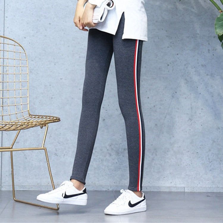 High Quality Cotton Leggings Side stripes Women Casual Legging Pant Plus Size 5XL High Waist Fitness Leggins Plump Female