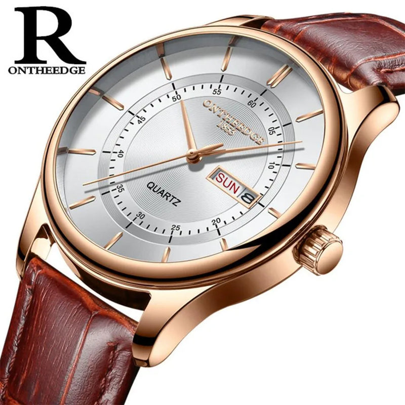 High Quality Rose Gold Dial Watch Men Leather Waterproof Watches Business Fashion Japan Quartz Movement Date Male Clock reloj