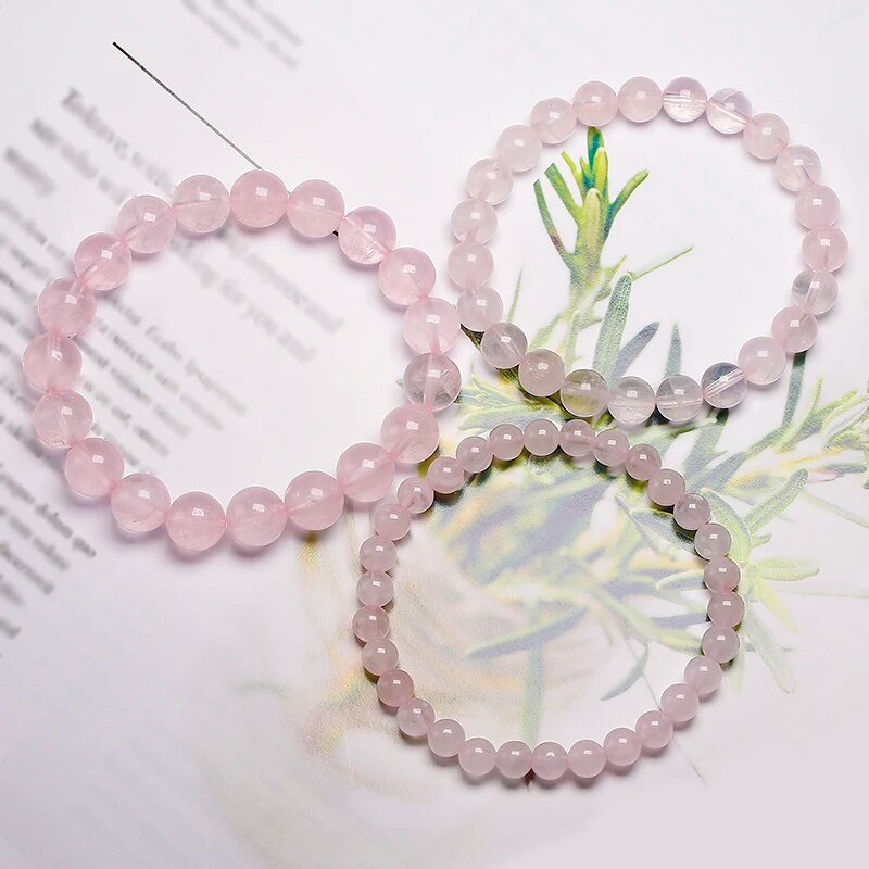 Natural Smooth Rose Quartz Energy Natural Stone Strench Bracelet Elastic Fine Jewelry Beads Lovers Women Handmade Gift