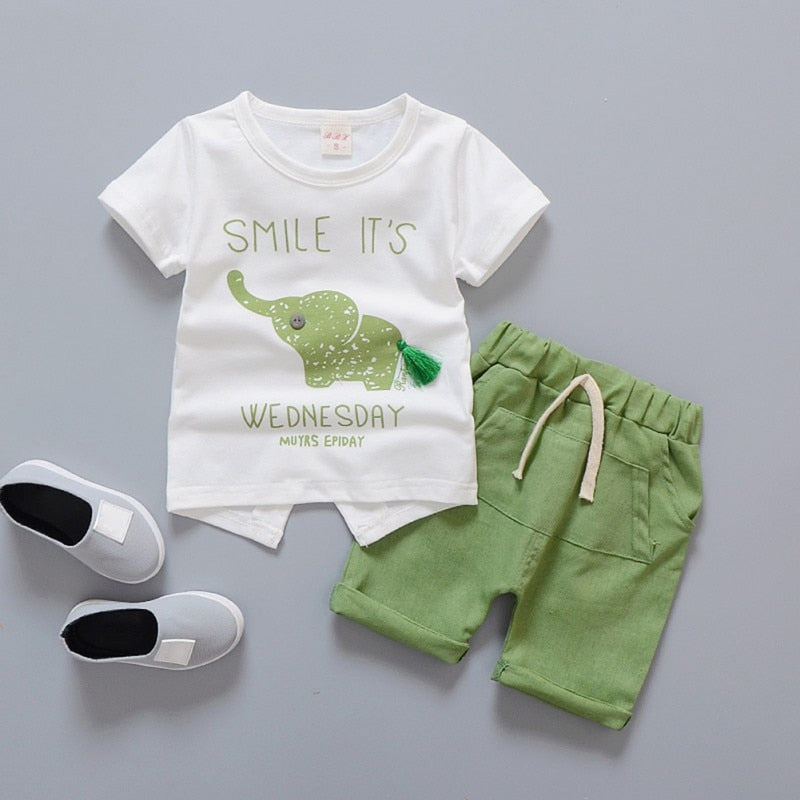 Baby Boy Clothes Summer Brand Infant Clothing Elephant Short Sleeved T-shirts Tops Striped Pants Kids Bebes Jogging Suits