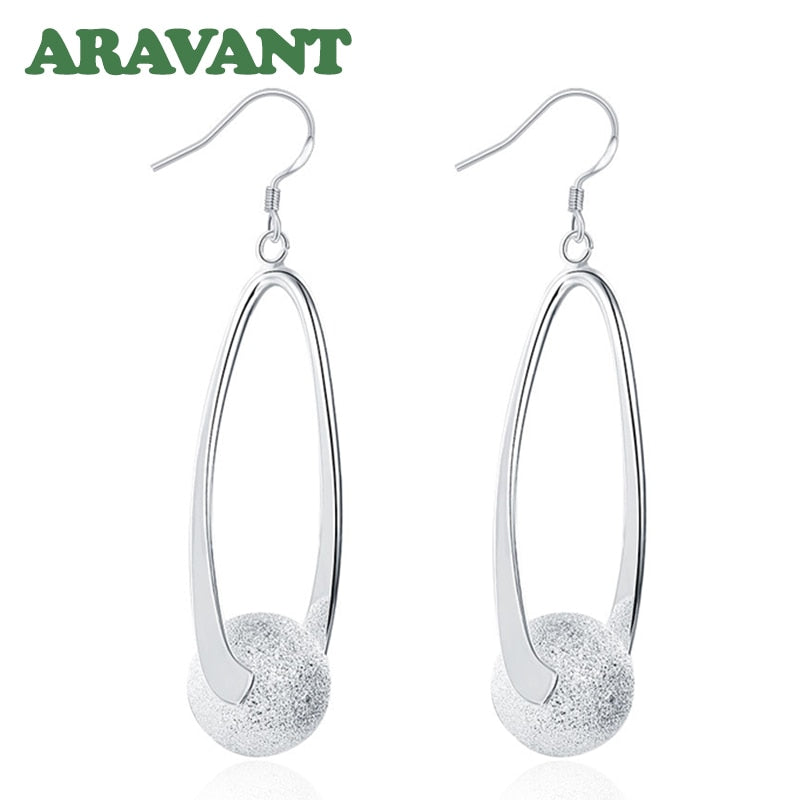 Silver 925 Jewelry Earrings Long Sanding Ball Earring For Women Wedding Fashion Jewelry