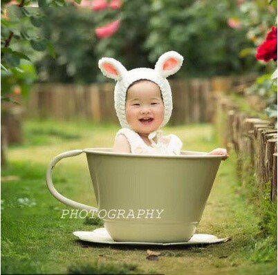 Newborn Photography Props Iron Basket Tea Cup photo Accessories Infantil Toddler Studio Shooting Photo Props Shower Gift