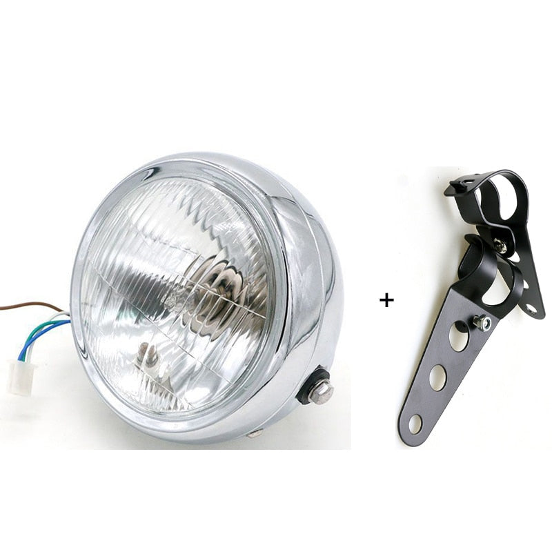 Universal Motorcycle Refit Headlight with Brackets DC 12V Motorbike Vintage Head Lamp Scooter Round Spotlight Motor Front Lights