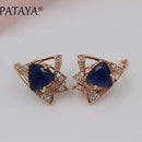 PATAYA New Arrivals 585 Rose Gold Color Triangular Cubic Zirconia Dangle Earrings Women Wedding Party Earring Fine Cute Jewelry