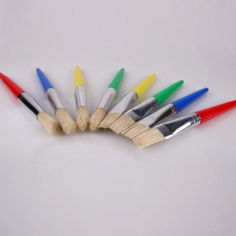 EZONE Candy Color Plastic Handel Paint Brush Bristel Brushes For Children Oil Watercolor Painting Graffiti School Office Supply