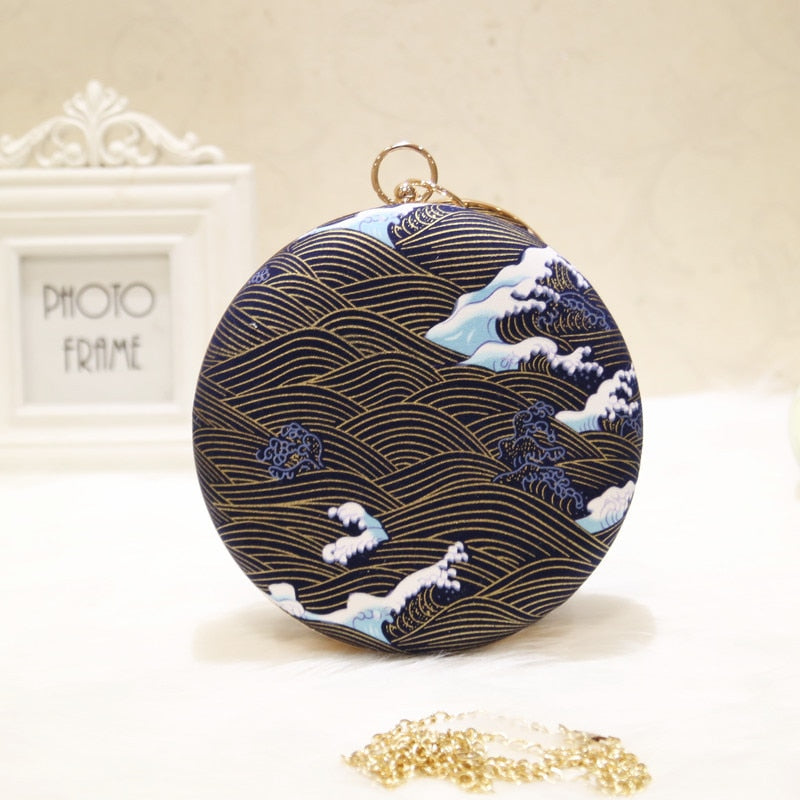 2023 Women Retro Round evening bag blue fashion Rings Diamonds Clutches bag Lady embroidery wedding party Bags MN2019