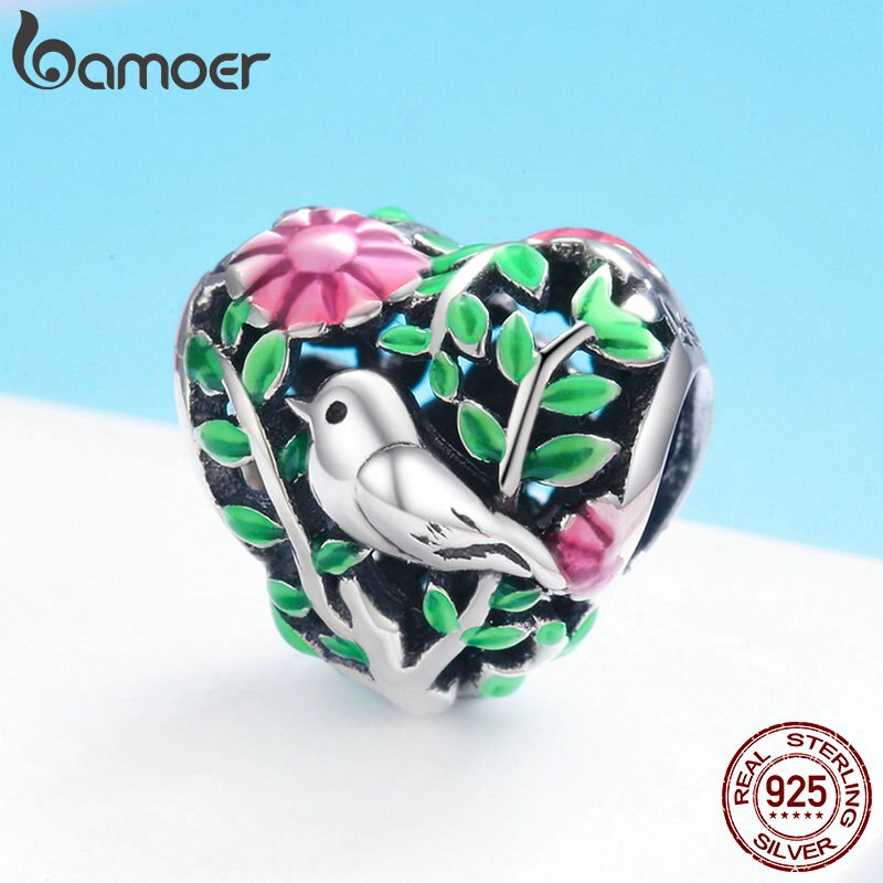 BAMOER Summer Collection 100% 925 Sterling Silver Bird in the Woods Charm Beads fit Women Bracelet Necklaces Jewelry Gift SCC647