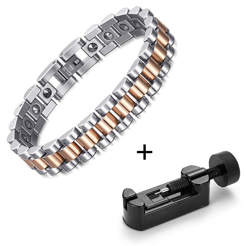 RainSo 99.999% Pure Germanium Bracelet for Women Korea Popular Stainless Steel Health Magnetic Germanium Energy Couple Jewelry