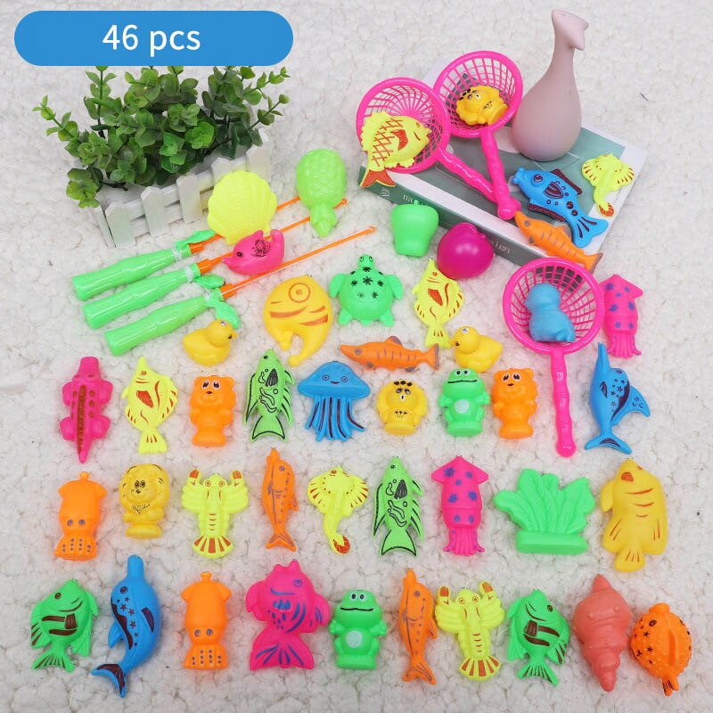 46pcs/Set Children's Magnetic Fishing Toy With Inflatable Pool Parent-Child Interactive Game Baby Bath Toys Summer Outdoor Toy