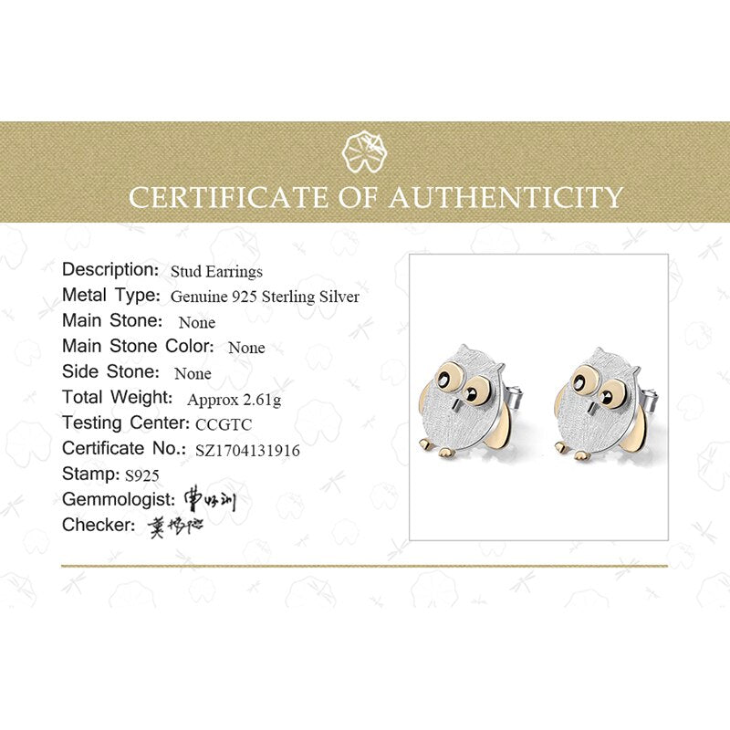 Lotus Fun Real 925 Sterling Silver Natural Creative Handmade Designer Fine Jewelry Ctue Owl Stud Earrings for Women Brincos