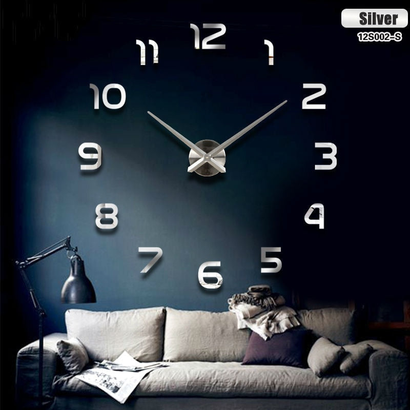 Large Wall Clock Quartz 3D DIY Big Watch Decorative Kitchen Clocks Acrylic Mirror Sticker Oversize Wall Clocks Home Letter Decor