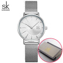 Shengke Women Silver Quartz Watch for Female Top Luxury Brand Quartz Watch Women's Mesh Band Fashion Reloj Mujer 2022 New Clock