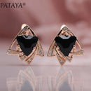 PATAYA New Arrivals 585 Rose Gold Color Triangular Cubic Zirconia Dangle Earrings Women Wedding Party Earring Fine Cute Jewelry