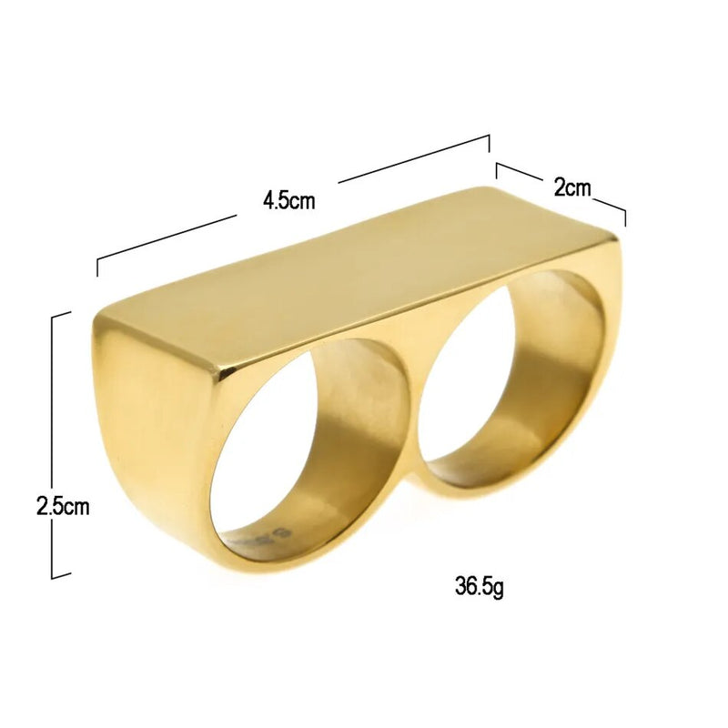 UWIN Personality Men Punk Biker Rings Hip Hop Cool Two Finger Stainless Steel Gold Ring Fashion Party Jewelry Size 9 Available