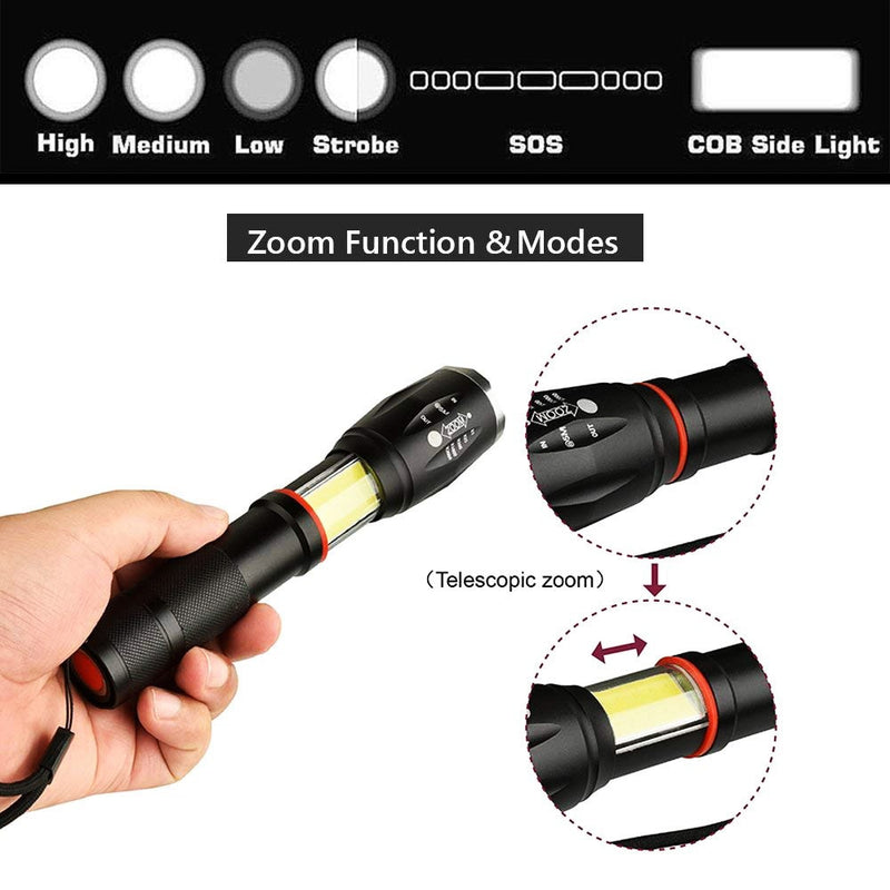 LED 8000 Lumens T6 Handheld Tactical Flashlight  COB Lantern Magnetic 6 Modes Water Resistant For Telescopic Focusing Work Light