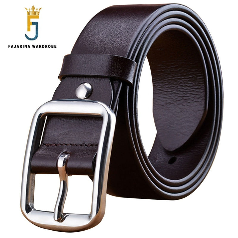 FAJARINA Mens Top Quality 100% Genuine Leather Retro Styles Stainless Steel Pin Buckle Belts Men 3.8cm Wide Accessories N17FJ255