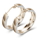 Three Color Stainless Titanium Steel Gold Wings Women Crystal Hoop Earrings for Wedding