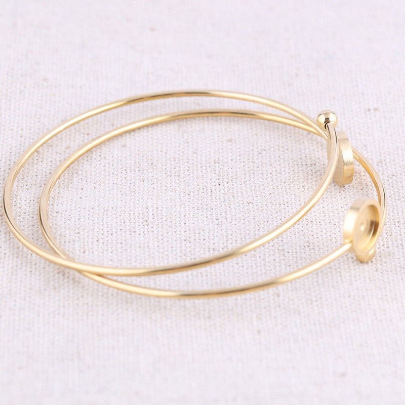 reidgaller 5pcs rose gold plated stainless steel 8mm cabochon bracelet base blanks diy cuff bangle bezel settings for jewelry