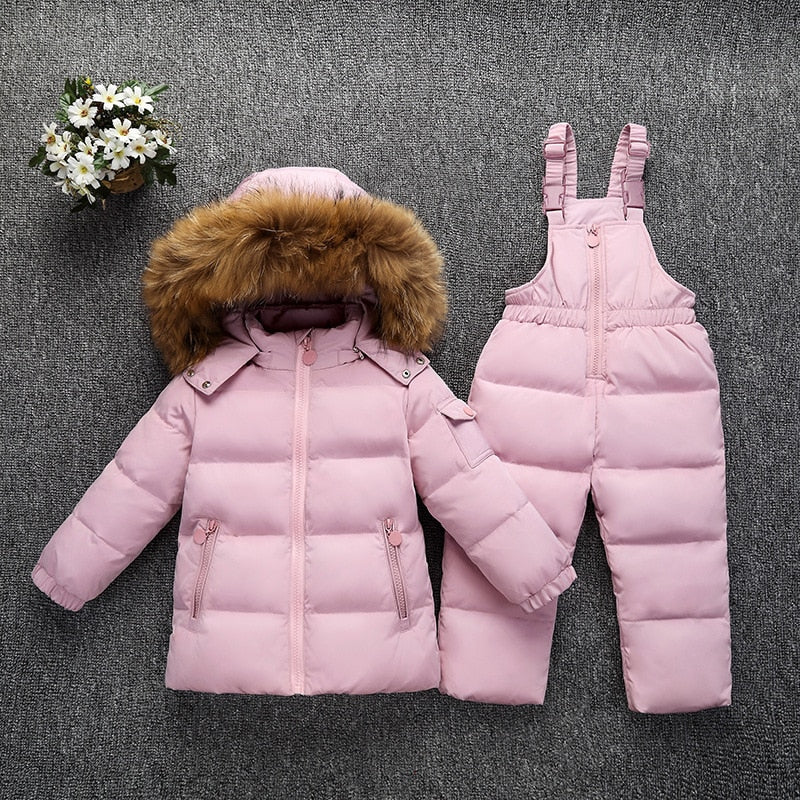 Down Real Fur Hooded Duck Down Jacket for Girls Warm Kids Snow Suit Children 2-5T Coat Snowsuit Winter Clothes Boys Clothing Set