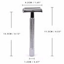 Qshave Double Edge Rasierhobel mit langem Griff, Butterfly-Öffnung, klassischer Rasierhobel, silberfarben, 1 Griff &amp; 5 Klingen