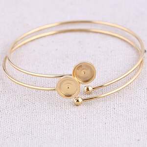 reidgaller 5pcs rose gold plated stainless steel 8mm cabochon bracelet base blanks diy cuff bangle bezel settings for jewelry