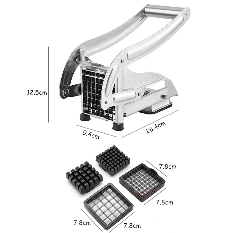 LMETJMA French Fry Cutter with 2 Blades Stainless Steel Potato Slicer Cutter Chopper Potato Chipper For Cucumber Carrot KC0213