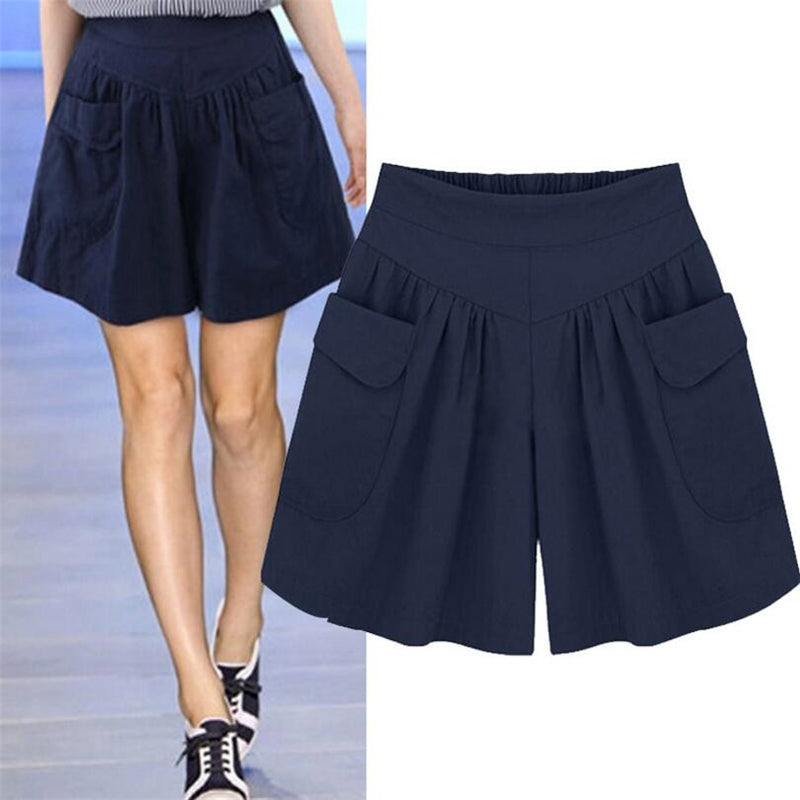 NDUCJSI Casual Shorts Women Summer Elastic Waist Loose Black Navy Soft Cotton Femme Street