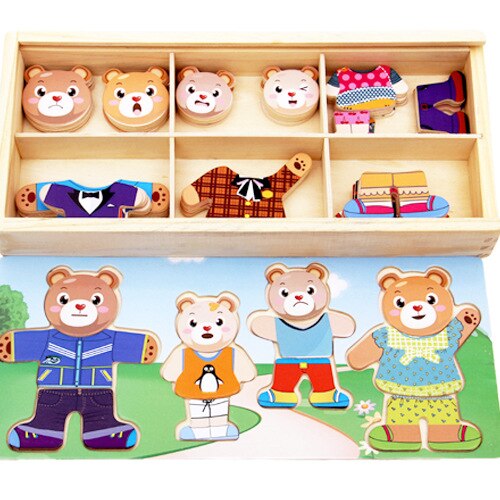 Wooden Puzzle Set Baby Educational Toys Bear Changing Clothes Puzzles Kids Children&