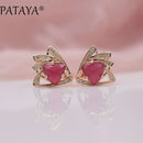 PATAYA New Arrivals 585 Rose Gold Color Triangular Cubic Zirconia Dangle Earrings Women Wedding Party Earring Fine Cute Jewelry