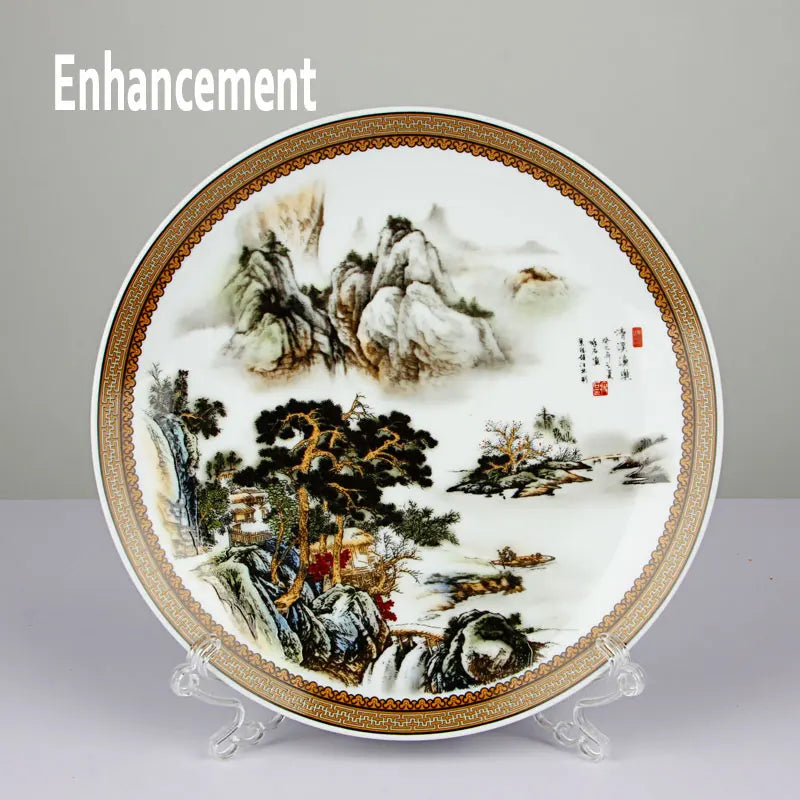 New Chinese Style Lucky Ceramic Ornamental Plate Chinese Decoration Dish Plate Porcelain Plate Set Wedding Gift