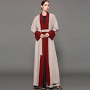 Women Elegant Modest Muslim Islamic Full Length Open Front Abayas for Women Long Sleeve Red Abaya Dress Belted Plus Size
