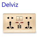 Delviz Wandsteckdose Universal 5-Loch, 2.1A Dual-USB-Ladeanschluss, 146mm*86mm, LED-Anzeige, UK Standard USB-Steckdose mit Schalter