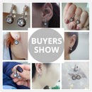 Black Awn 2022 New Vintage Genuine Silver Engagement Hoop Earrings for Women with Black&amp;White Stone Jewelry T001