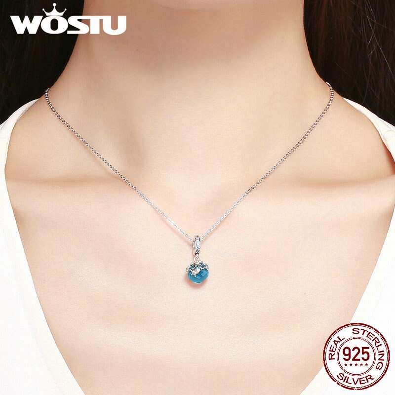 WOSTU Shiny Style 925 Sterling Silver Starlight Blue Night Dangles Charms Fit Bracelet & Necklace Pendant Unique Jewelry FNC029