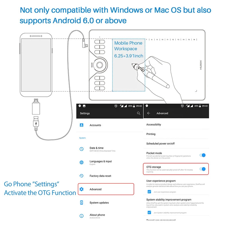 Huion HS610 Graphics Tablet 10x6.25 Inch Drawing Tablet Digital Battery-free Stylus Support Android Phone Windows MacOS PC
