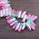 Titanium Natural Top Drilled Raw Crystal Quartz Points Beads Charm 15.5" Strand Rainbow Crystal Stick Pendant DIY Jewelry Making