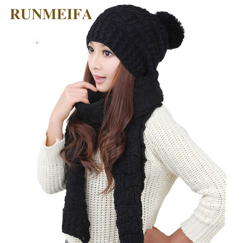 2018 design autumn and winter new warm scarf hat set for ladies Acrylic yarn classic fashion Solid scarf hat gift in stock