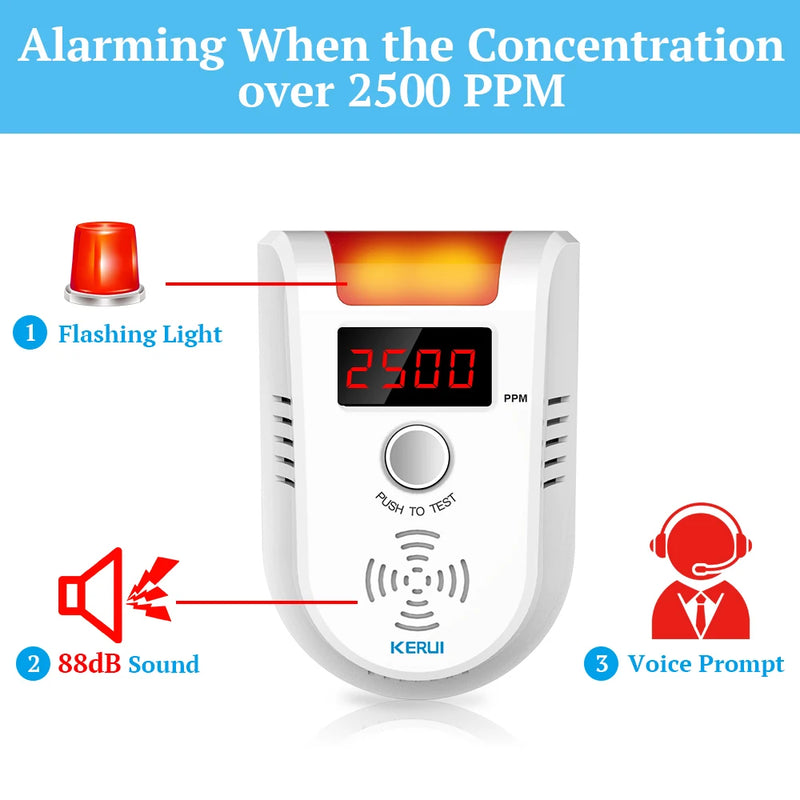 KERUI GD13 LPG GAS Detector Alarm Wireless Digital LED Display Natural Leak Combustible Gas Detector For Home Alarm System