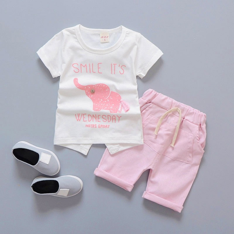 Baby Boy Clothes Summer Brand Infant Clothing Elephant Short Sleeved T-shirts Tops Striped Pants Kids Bebes Jogging Suits