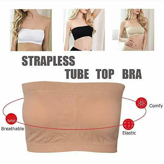 Double Layers Plus Size Strapless Bra Bandeau Tube Removable Padded Top Stretchy Seamless Bandeau Bra Boob Crop Spaghetti Strap