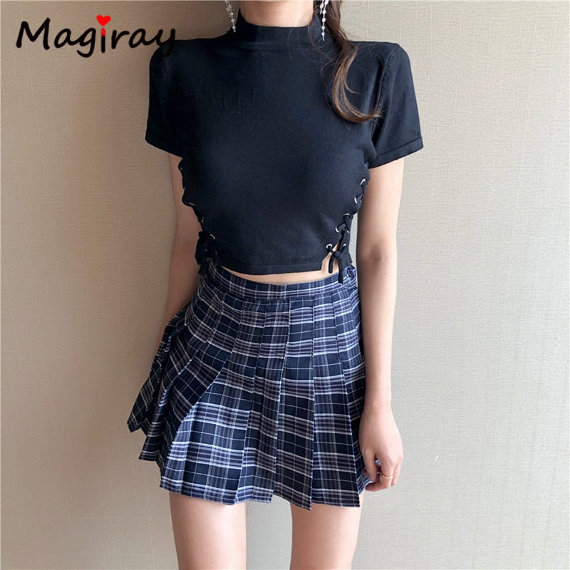 Preppy Harajuku A-Line Mini Plaid Skirt Girl y2k High Waist Pleated Sailor Korean Kawaii Sweet School Uniform Short Skirt Skort