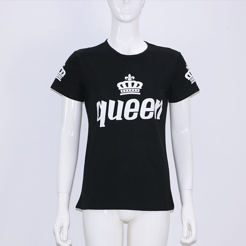 King Queen Lovers Tee T Shirt Imperial Crown Printing Couple Clothes lovers Tee Shirt Femme Summer 2021 News Casual O-neck Tops