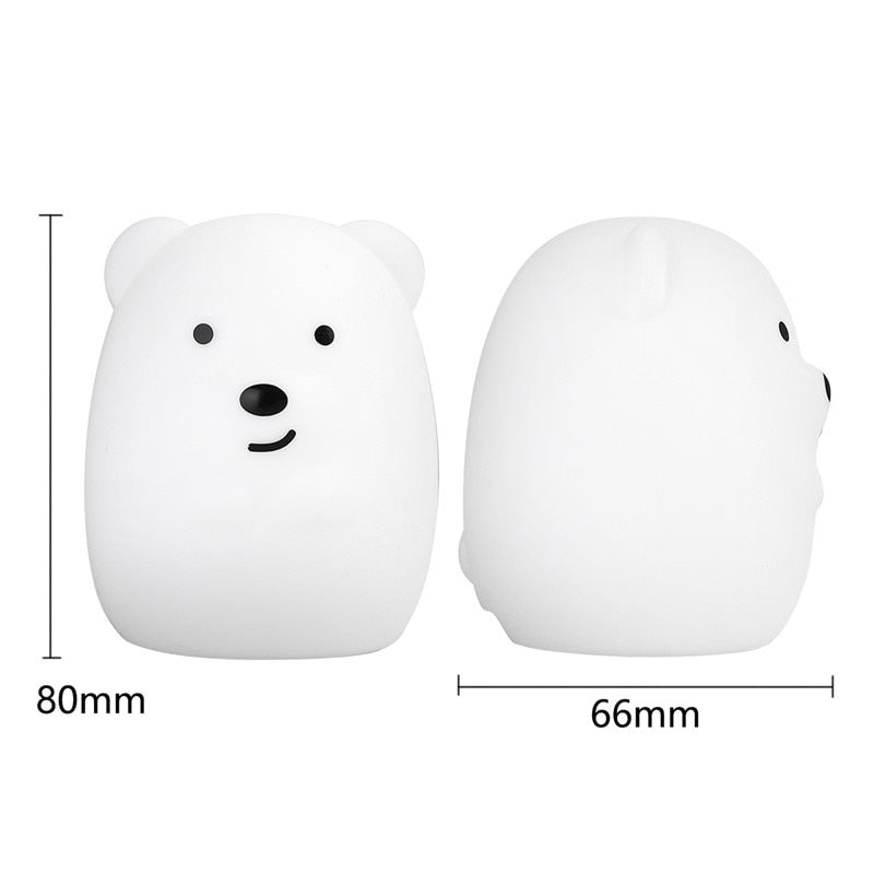 Mini Bear Rabbit Hippo Owl Penguin Lamp RGB LED Night Light Portable Cartoon Silicone Animal Lamp for Children Kids Baby Gift