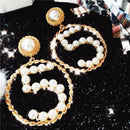 Fashion High Quality Brand Women Earring Jewelry Simple Pearl Number 5 Big Circle Part Model Earrings Black Ribbon Weaves