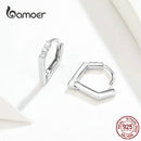 bamoer V Shape Hoop Earrings Hiphop Silver Earrings for Women Men Authentic 925 Sterling Silver Punk Fashion Jewelry BSE162