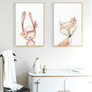 Nordic Modern Minimalist Flowers Cute Fox White Rabbit Cartoon Animal Canvas Painting Art Print Poster Picture Wall Home Decor